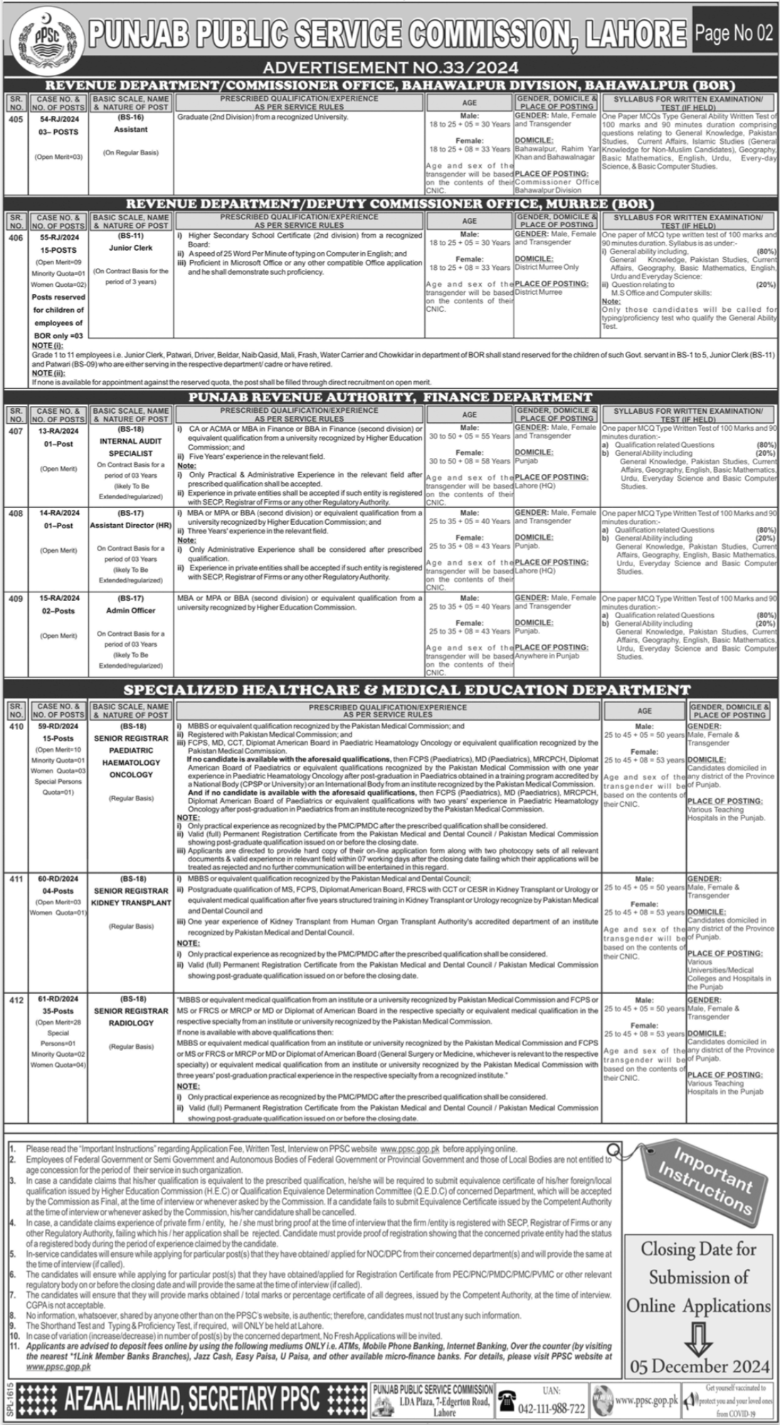 PPSC Lahore Jobs Notification Out 2024 