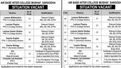 Air Base Inter College Sargodha Jobs Notification 2024