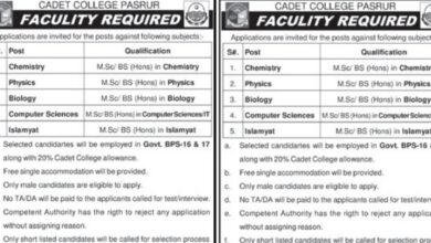 Cadet College Pasrur Teaching Jobs 2024