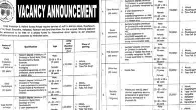 Child Protection & Welfare Bureau Lahore Vacancies Notification 2024