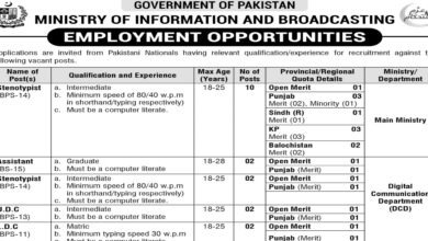 Ministry of Information & Broadcasting Islamabad Jobs Notice 2024