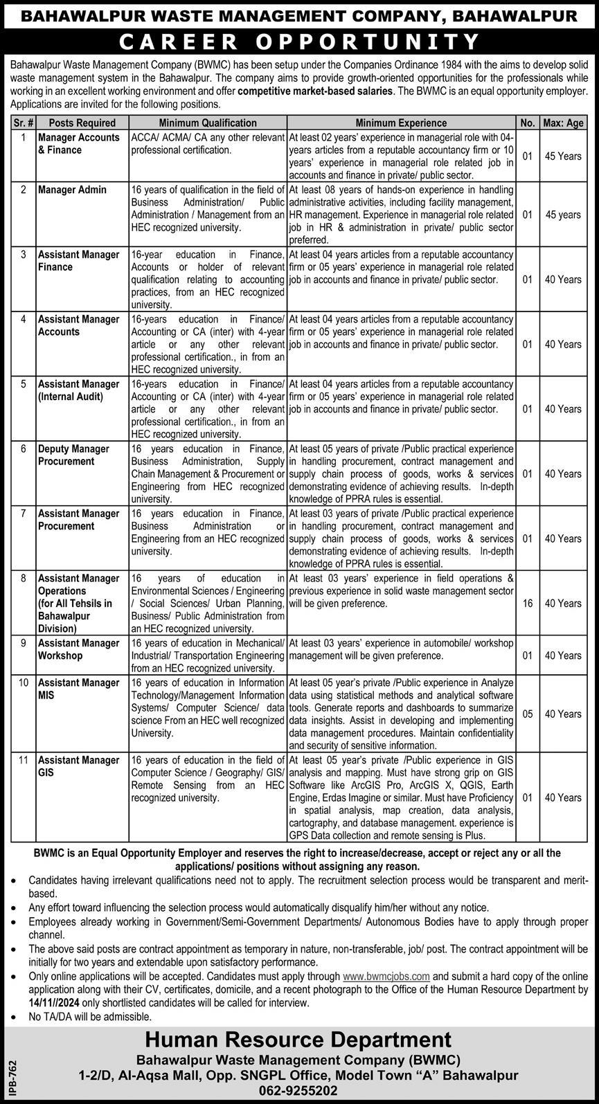 BWMC Latest Vacancies Notification 2024