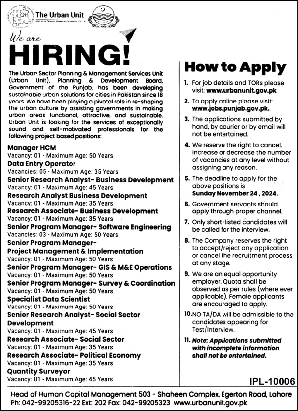 The Urban Unit Lahore Jobs 2024