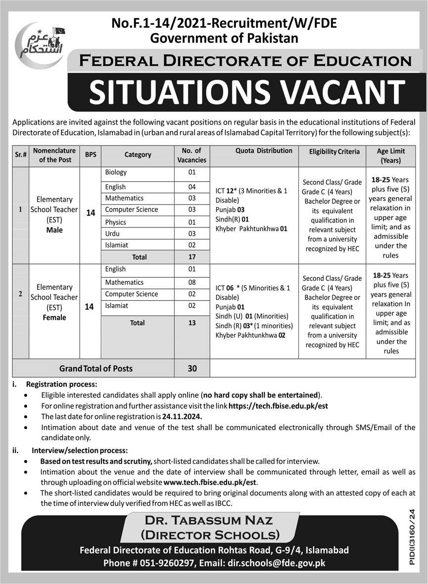 FDE Islamabad Jobs Notification Out 2024