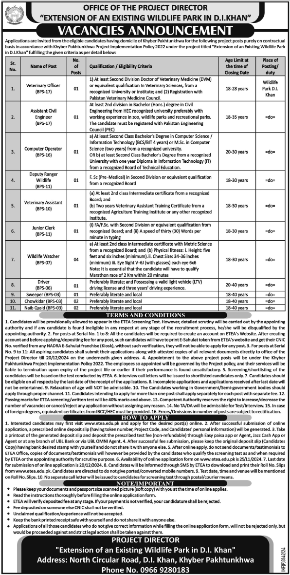 Forest & Wildlife Department Vacancies Notice 2024