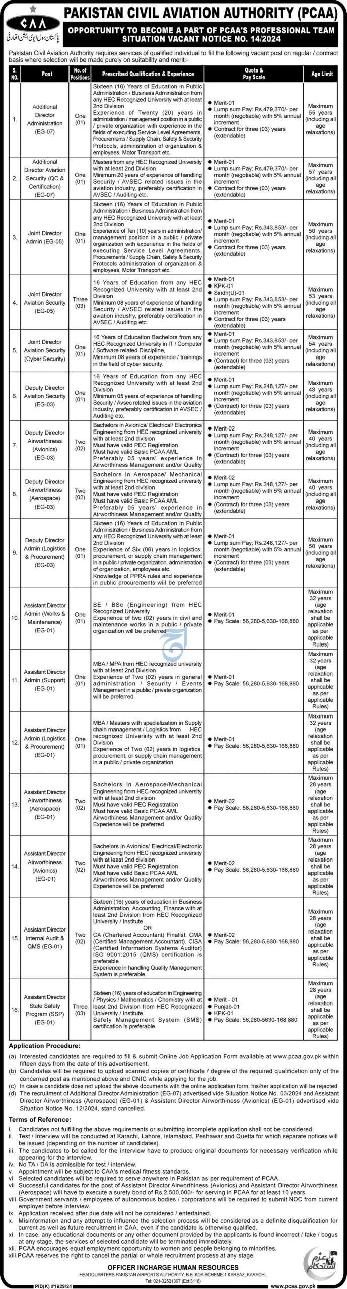 Pakistan Civil Aviation Authority CAA Karachi Jobs Notice 2024