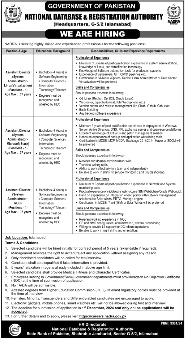 NADRA Islamabad Jobs Notification Out 2024 