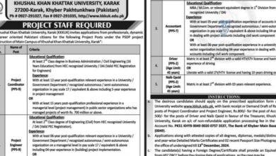 Khushal Khan Khattak University Karak Vacancies Notice 2024