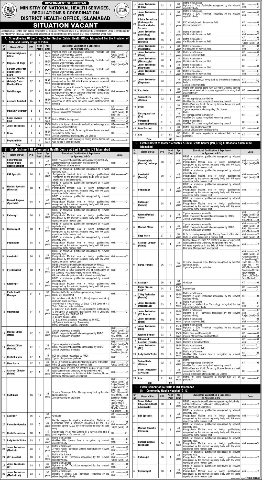 NHSRC Islamabad Jobs Notice 2024