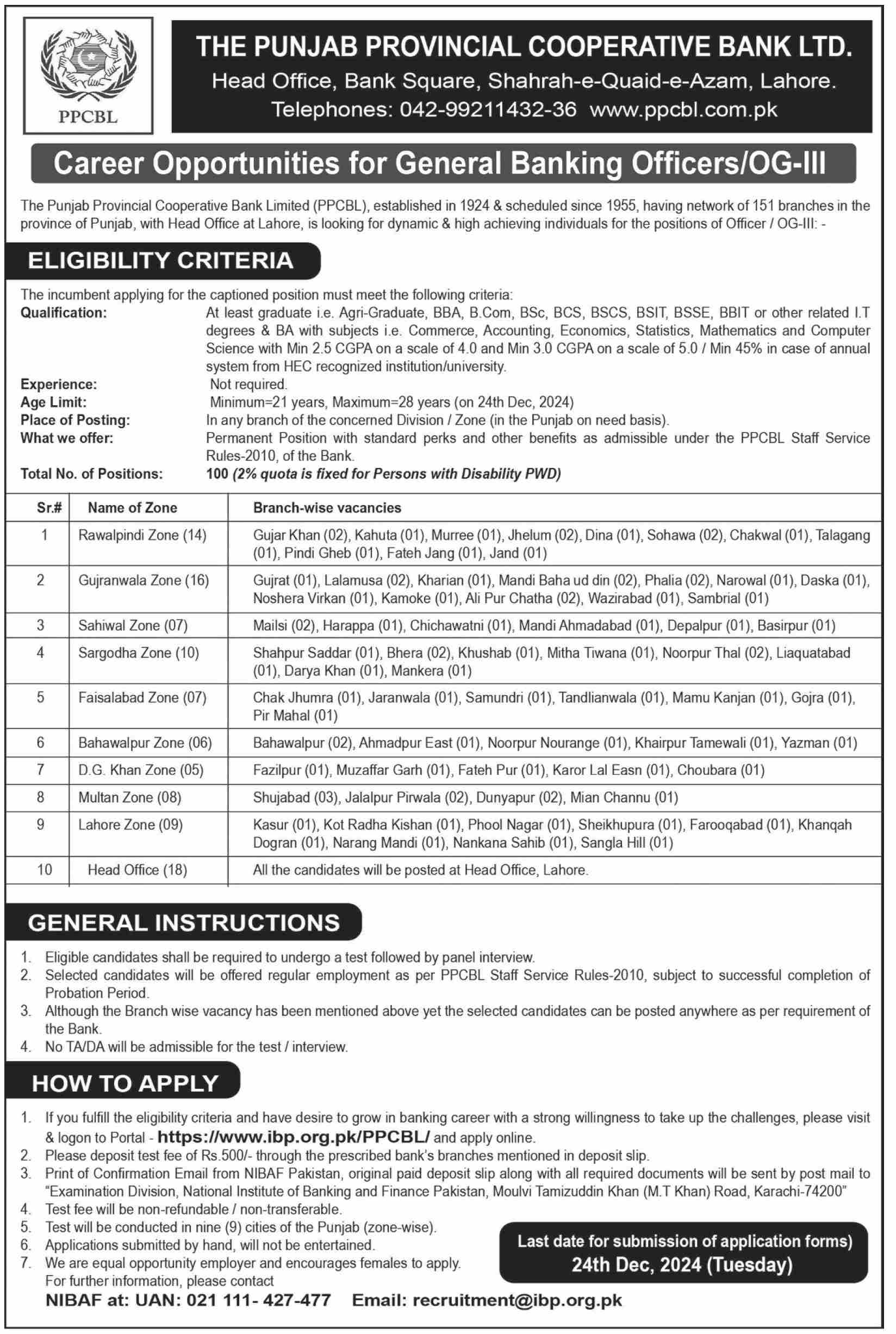 The Punjab Provincial Cooperative Bank Ltd PPCBL Lahore Jobs Notice Out 2024