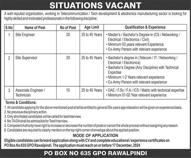 Public Sector Organization Rawalpindi Jobs Notice 2024