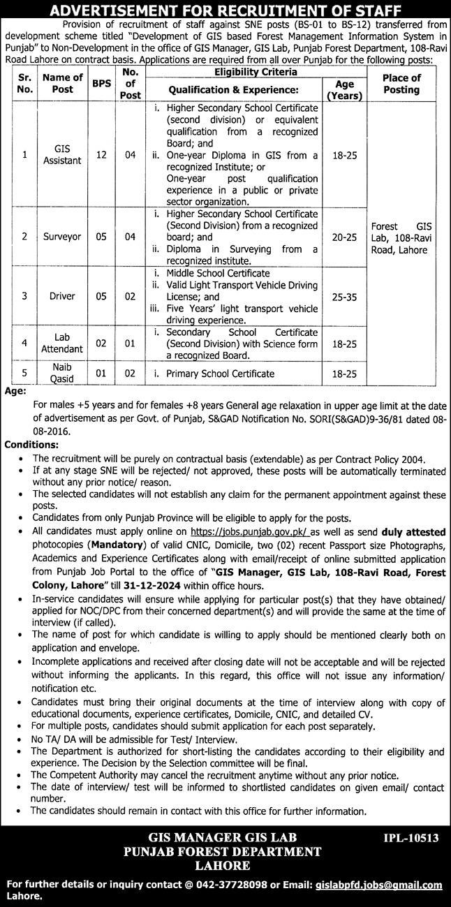 Punjab Forest Department Lahore 2024