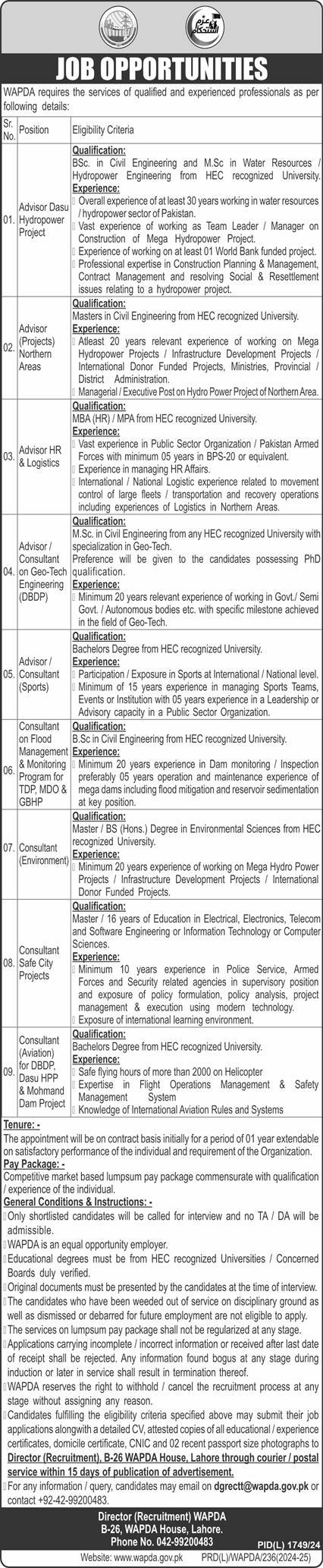 WAPDA Lahore Latest Vacancies Advertisement Notification Out 2024