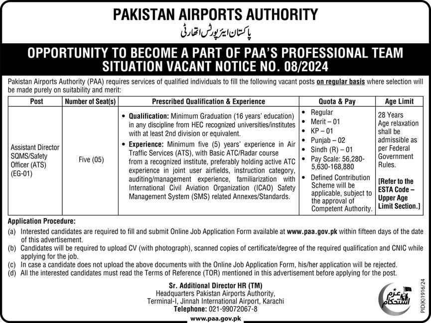 Pakistan Airports Authority PAA Karachi Jobs Notice 2024