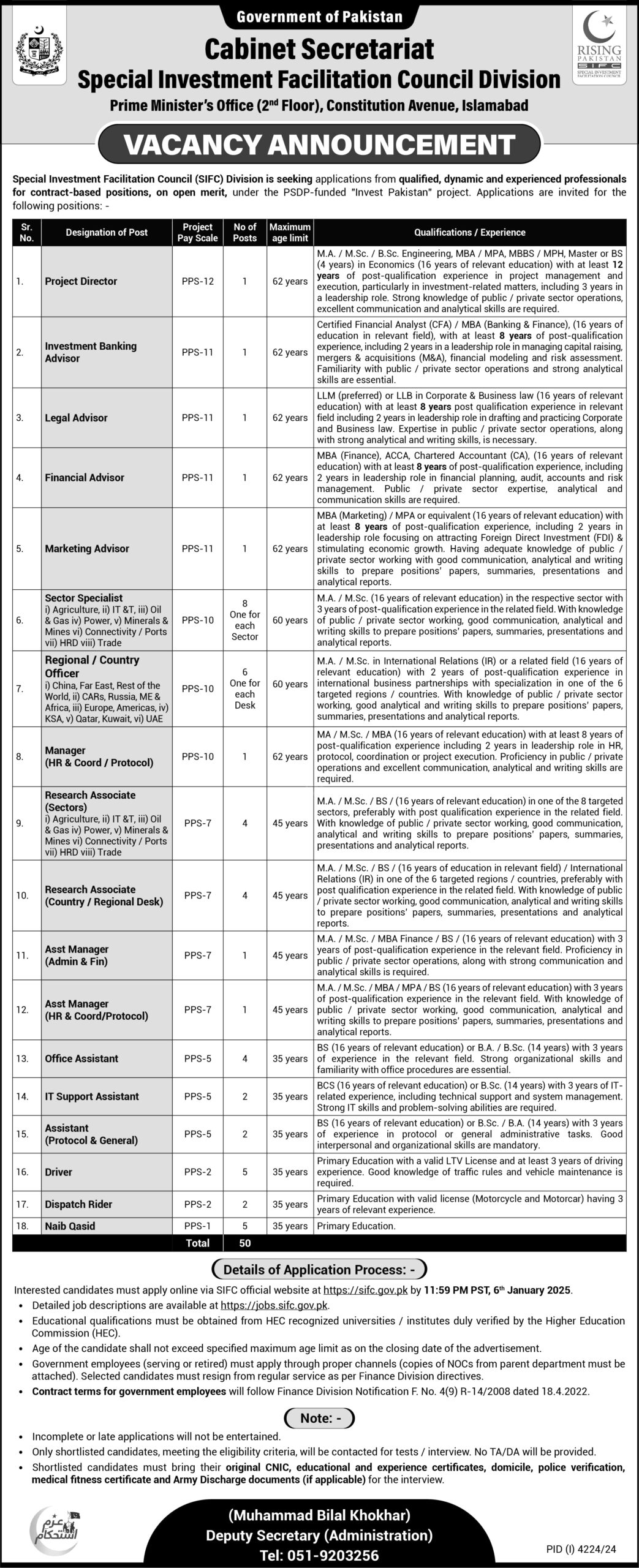 SIFC Islamabad Jobs Notice 2024 