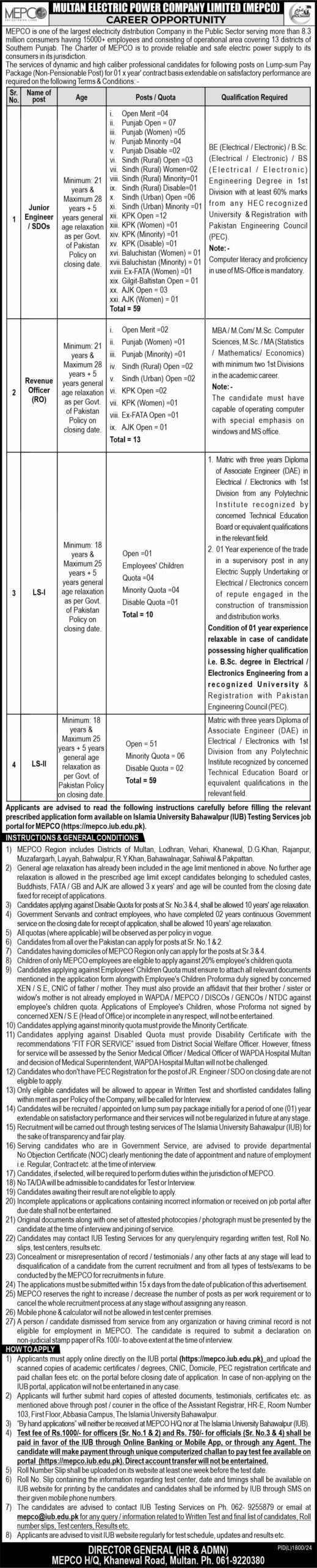 MEPCO Jobs Notification Out 2024