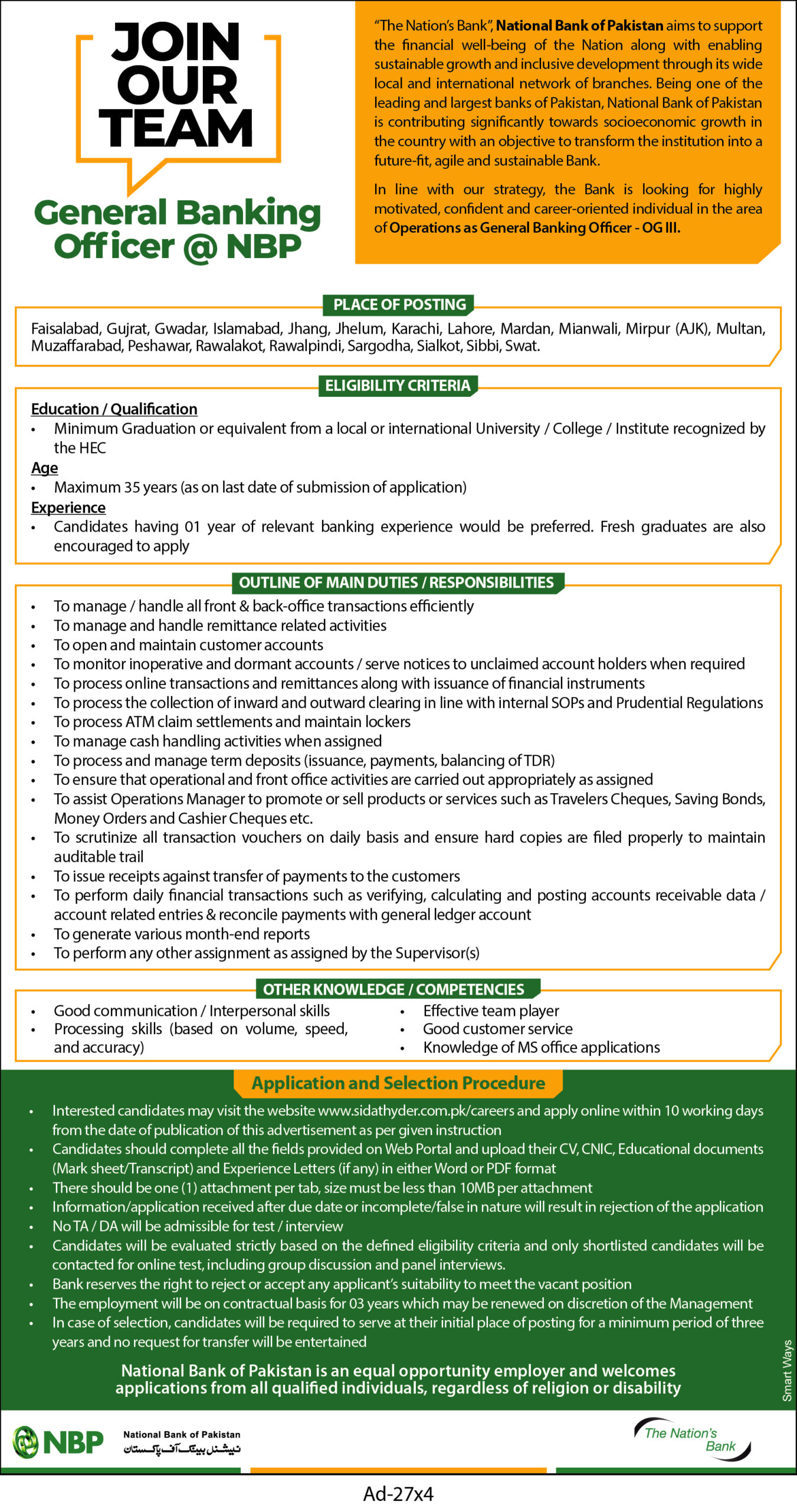 National Bank Of Pakistan NBP Jobs Notification Out 2024