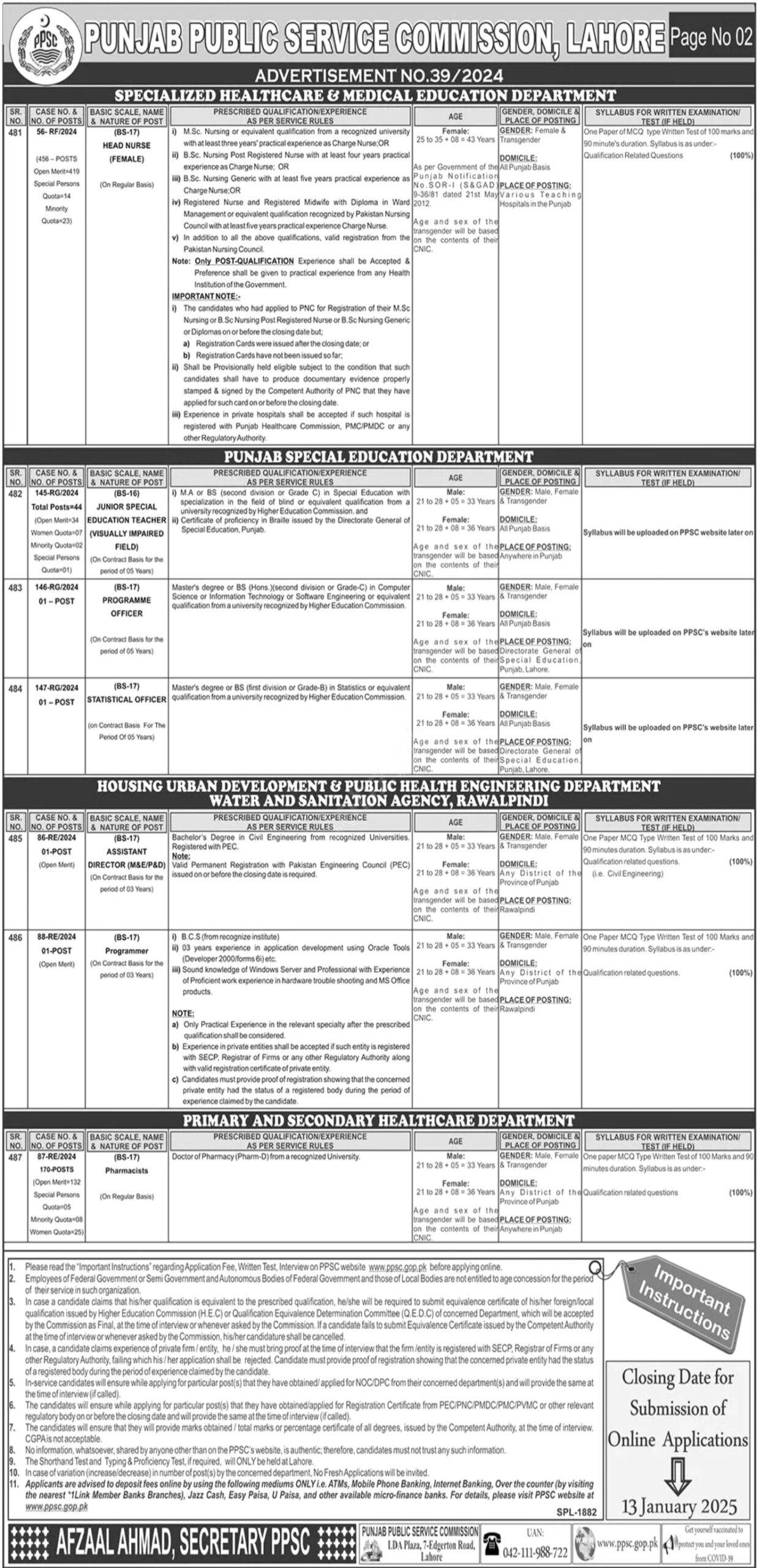 Punjab Public Service Commission PPSC Lahore Jobs 2024