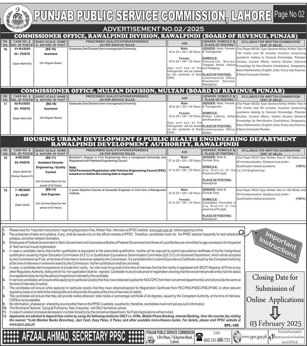 Punjab Public Service Commission PPSC Lahore Jobs Notice 2025