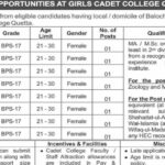 Girls Cadet College Quetta Jobs Notification Out 2025