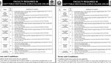 Cantt Public High School & Girls College Jhelum Jobs Notice 2025