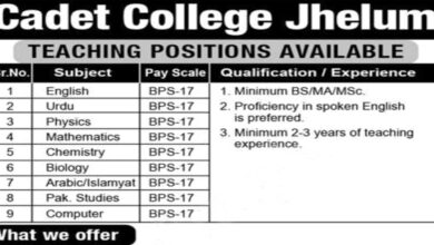 Cadet College Jhelum Teaching Staff Jobs 2025