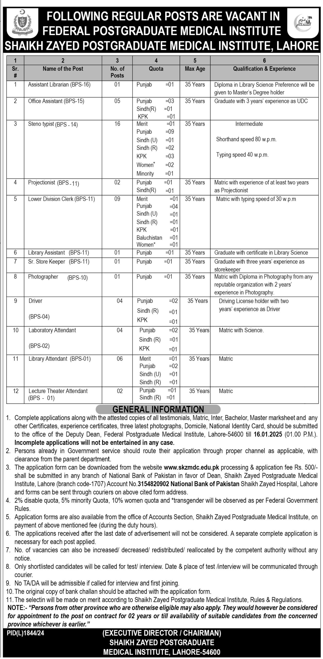 BPS-01 To BPS-16 Vacancies Notification 2025 