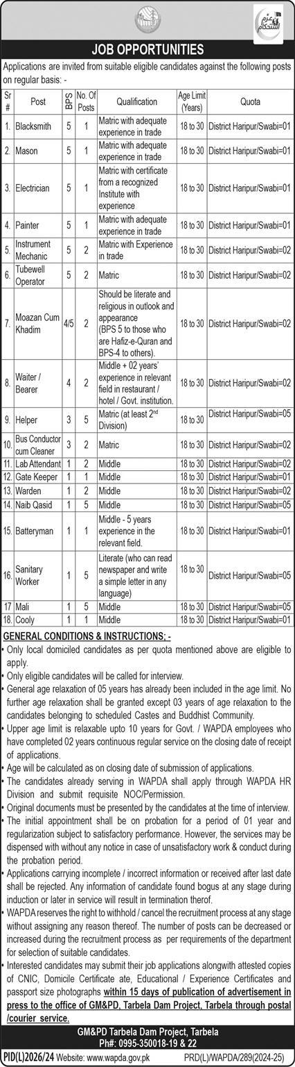 WAPDA Jobs Notification Out January 2025