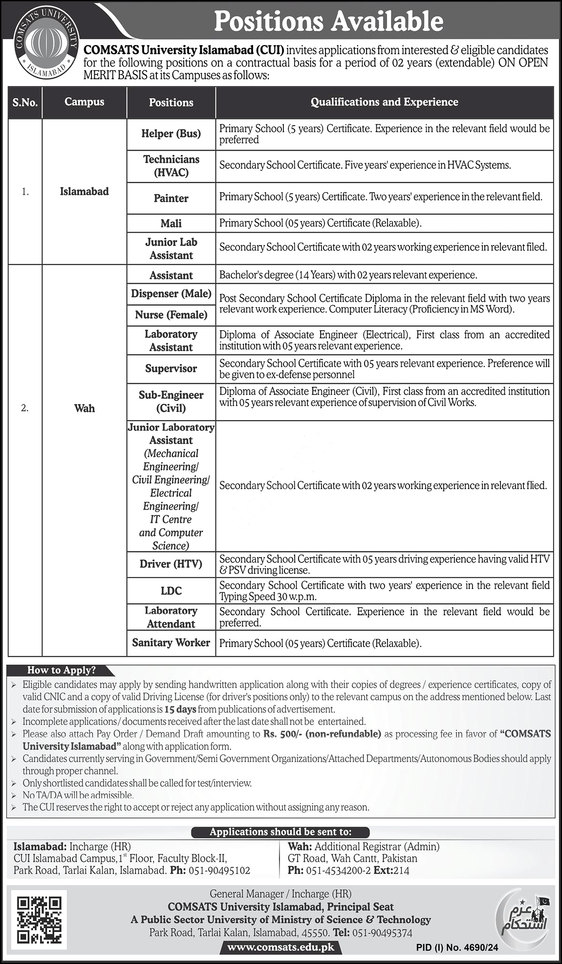 Comsats University Islamabad Latest Vacancies Notice 2025