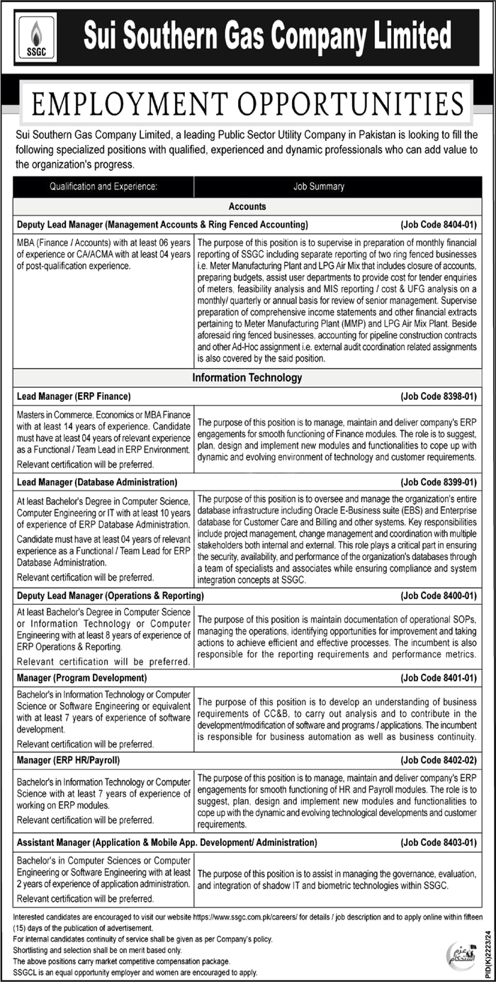 Sui Southern Gas Company Limited SSGC Jobs Notice 2025