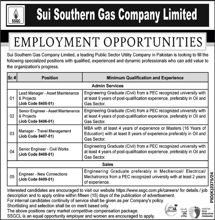 Sui Southern Gas Company Limited SSGC Jobs Notice 2025