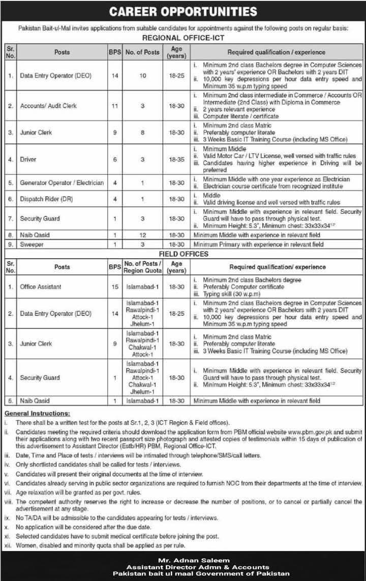 Pakistan Bait Ul Maal Latest Jobs Advertisement April 2025